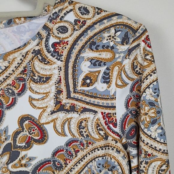J. McLaughlin Signature Tee Catalina Cloth Paisley 3/4 Length Sleeve Top - Picture 3 of 9